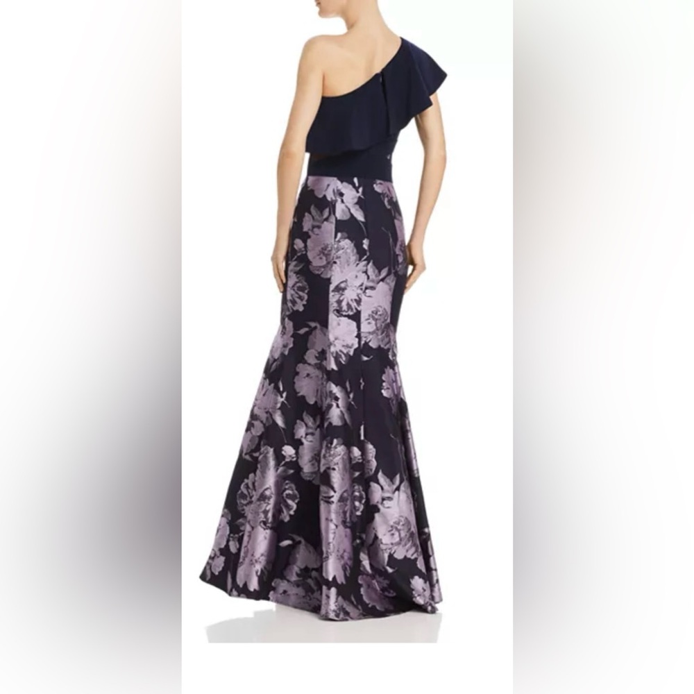 One-Shoulder Brocade Gown for Wedding or Party - Blue and Pink - size 2 - Picture 11 of 17